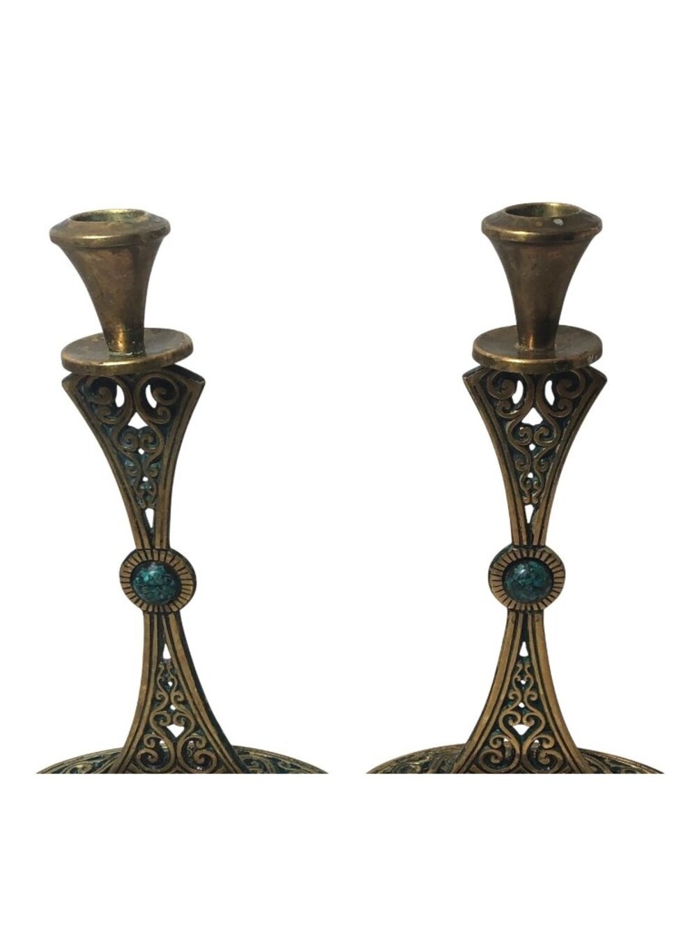 Vintage Eliat Stone Brass Candle Holders with Ornate Filigree Design Set Of 2 Is